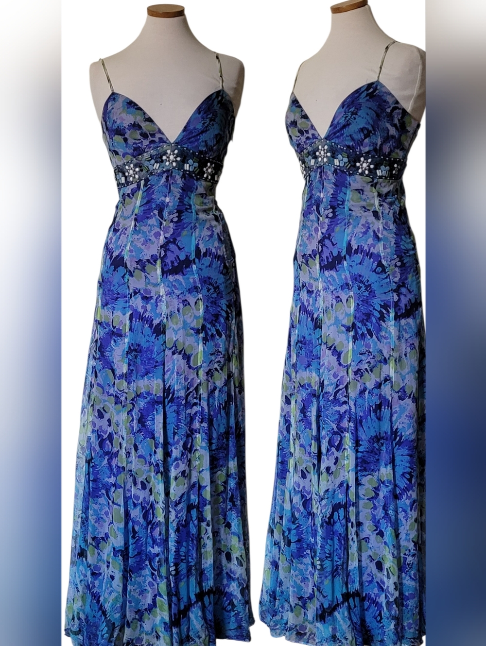 Eci 100% Silk Beaded Watercolor Date Night Ladies Night Out Zip Dress